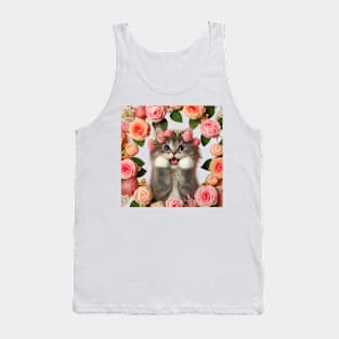 Garden Delight: A Funny and Cute Cat Amidst a Floral Wonderland Tank Top